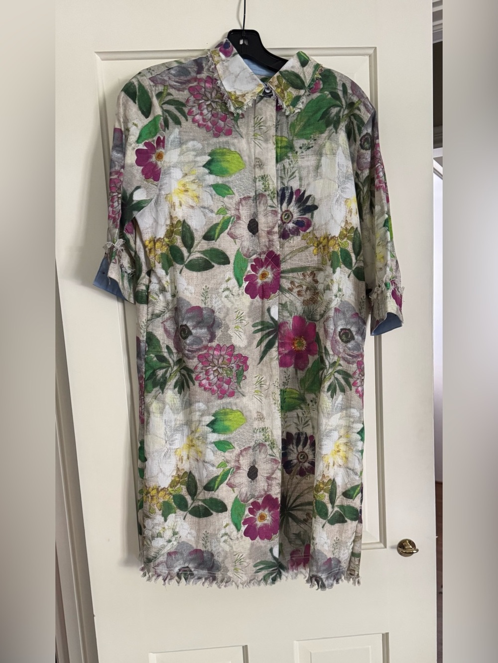 Floral Button-Front Midi Dress in Green & Pink